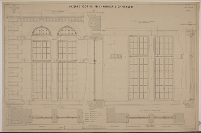 217211 Opstanden en doorsneden van de raampartijen van de kazerne Damlust (Leidseweg) te Utrecht. (6e blad)N.B. De naam ...